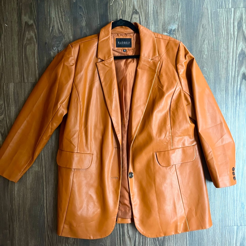 EUC Eloquii Brown Vegan Leather Blazer - Plus Size